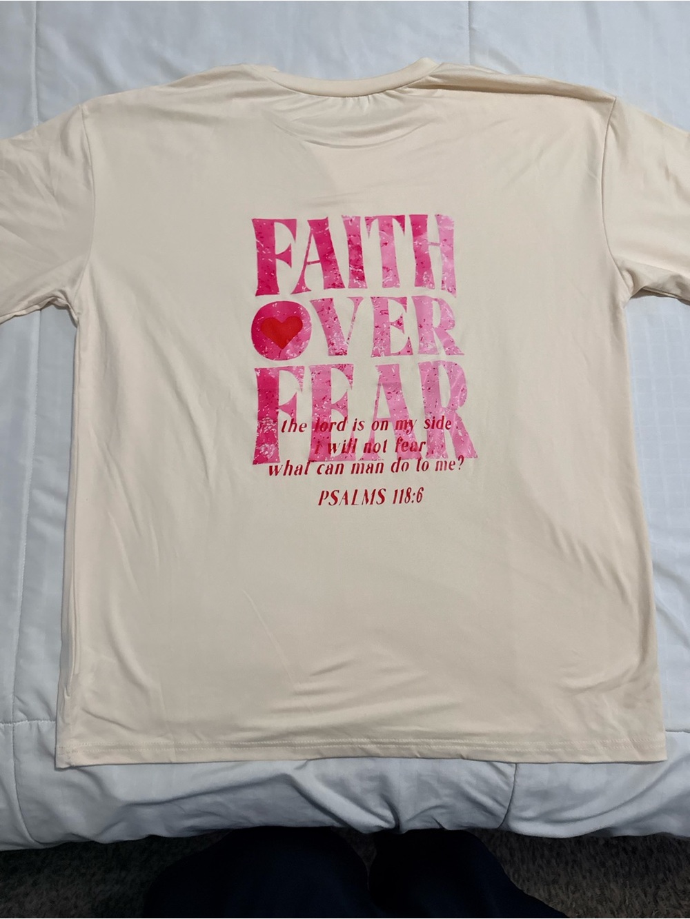 SHEIN Cream Tee with Pink Faith Graphic
